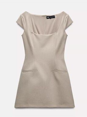 Zara Taupe Square-Neck Mini Dress
